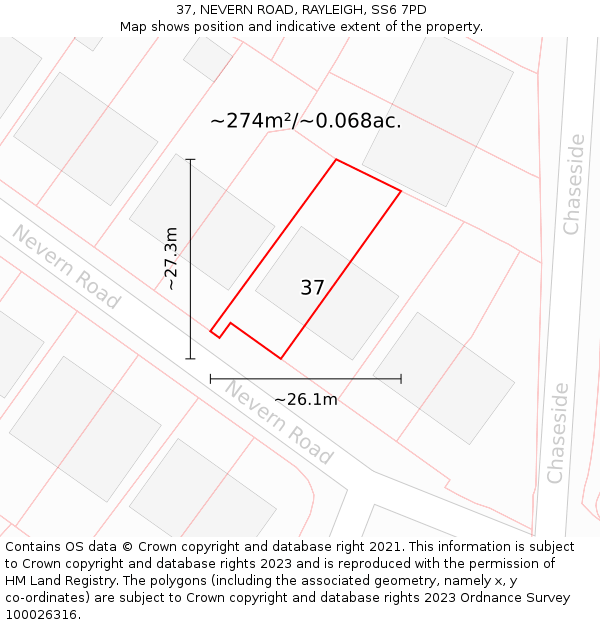 37, NEVERN ROAD, RAYLEIGH, SS6 7PD: Plot and title map
