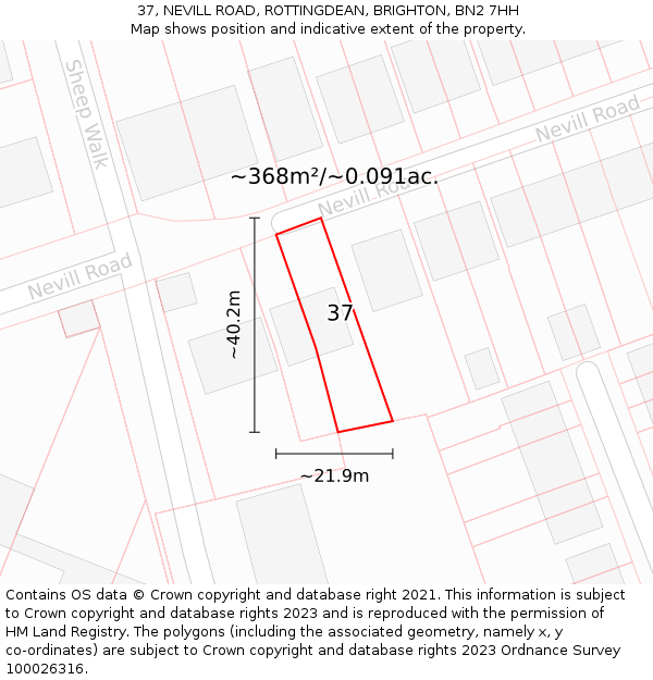 37, NEVILL ROAD, ROTTINGDEAN, BRIGHTON, BN2 7HH: Plot and title map
