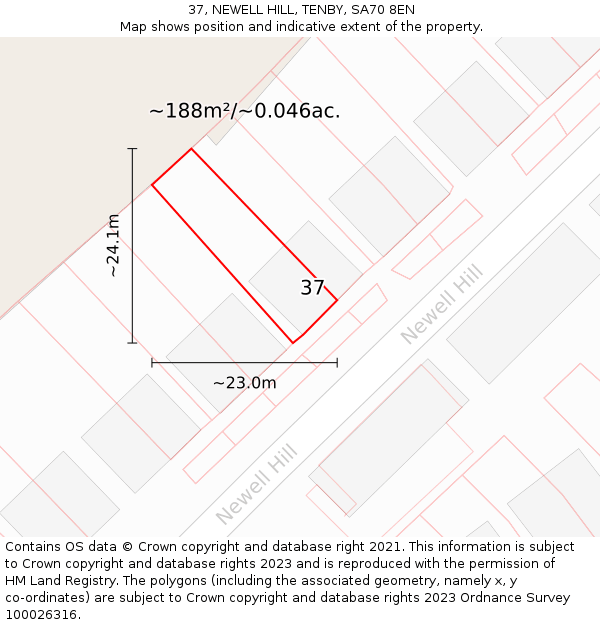 37, NEWELL HILL, TENBY, SA70 8EN: Plot and title map