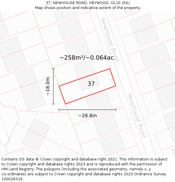 37, NEWHOUSE ROAD, HEYWOOD, OL10 2NU: Plot and title map