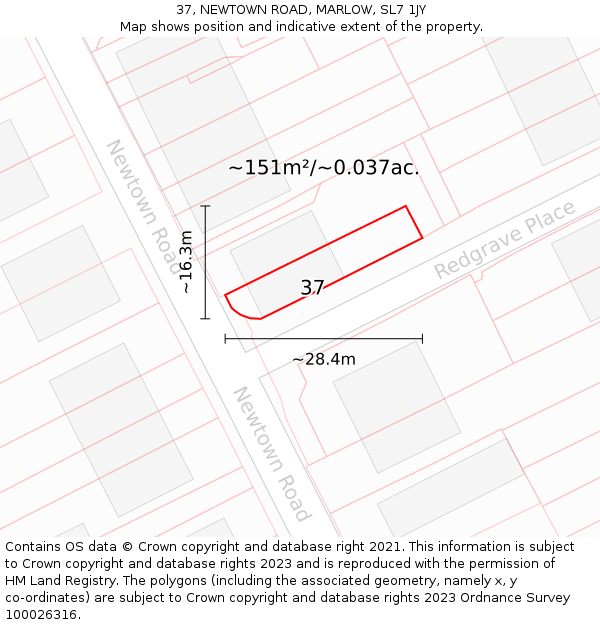 37, NEWTOWN ROAD, MARLOW, SL7 1JY: Plot and title map