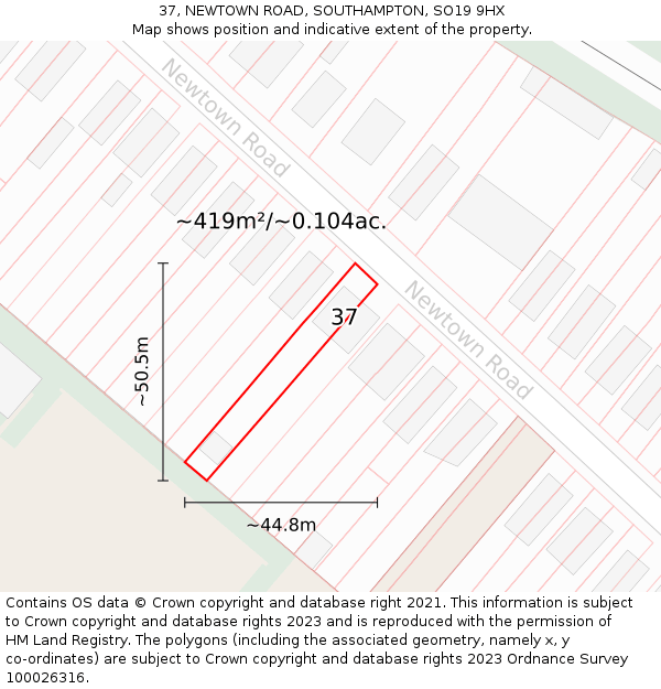 37, NEWTOWN ROAD, SOUTHAMPTON, SO19 9HX: Plot and title map