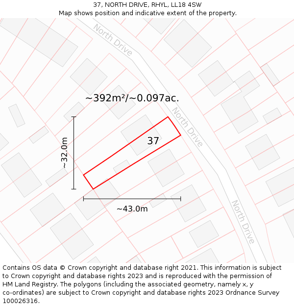 37, NORTH DRIVE, RHYL, LL18 4SW: Plot and title map