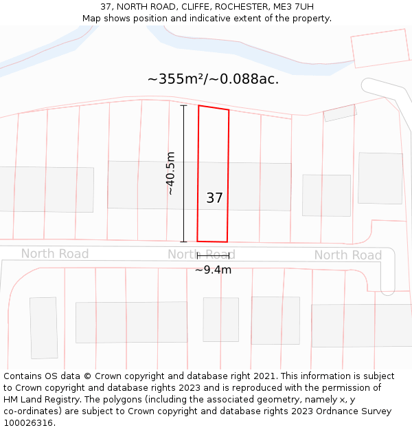 37, NORTH ROAD, CLIFFE, ROCHESTER, ME3 7UH: Plot and title map