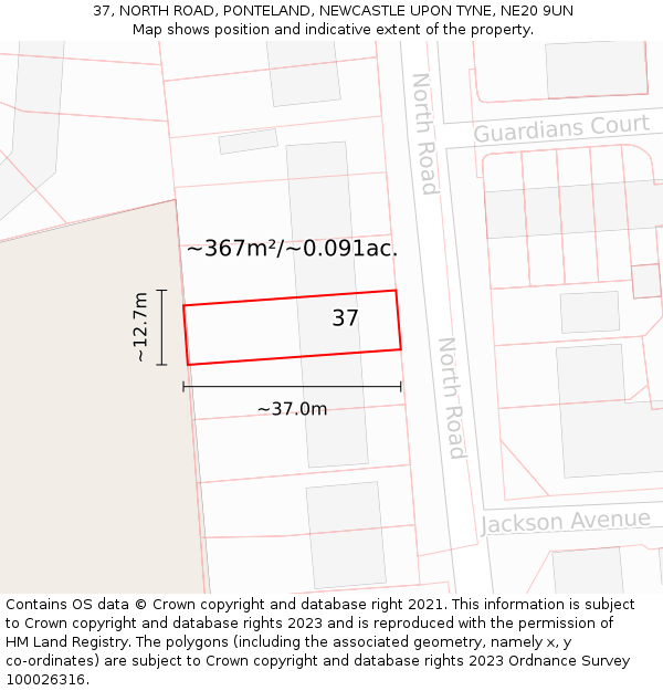 37, NORTH ROAD, PONTELAND, NEWCASTLE UPON TYNE, NE20 9UN: Plot and title map