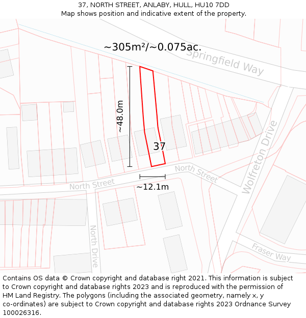 37, NORTH STREET, ANLABY, HULL, HU10 7DD: Plot and title map