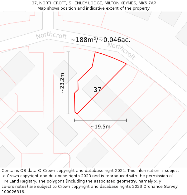 37, NORTHCROFT, SHENLEY LODGE, MILTON KEYNES, MK5 7AP: Plot and title map