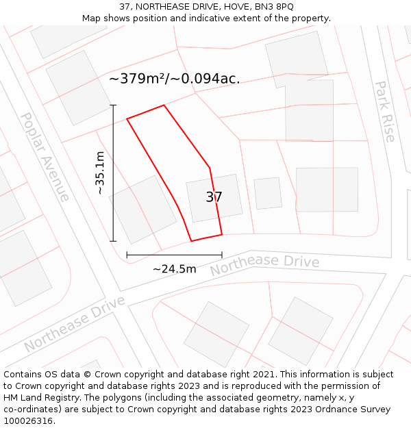 37, NORTHEASE DRIVE, HOVE, BN3 8PQ: Plot and title map