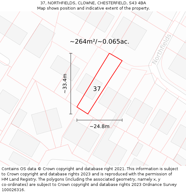 37, NORTHFIELDS, CLOWNE, CHESTERFIELD, S43 4BA: Plot and title map