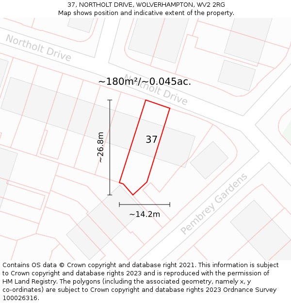 37, NORTHOLT DRIVE, WOLVERHAMPTON, WV2 2RG: Plot and title map