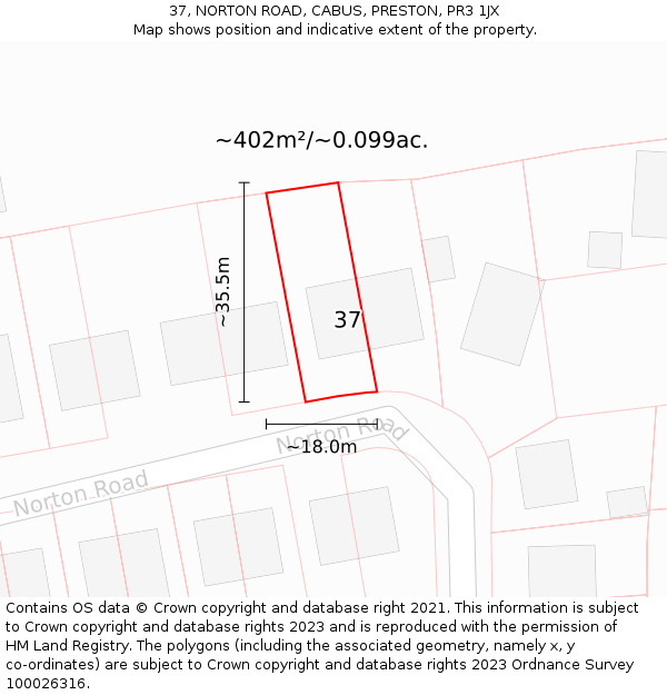 37, NORTON ROAD, CABUS, PRESTON, PR3 1JX: Plot and title map