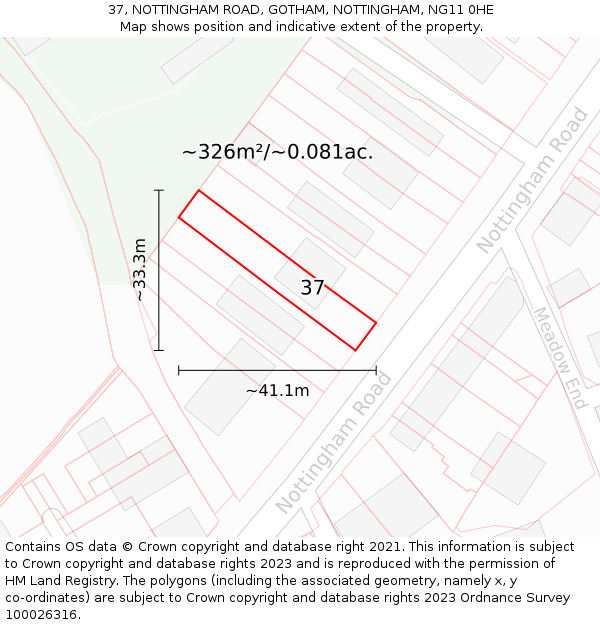 37, NOTTINGHAM ROAD, GOTHAM, NOTTINGHAM, NG11 0HE: Plot and title map