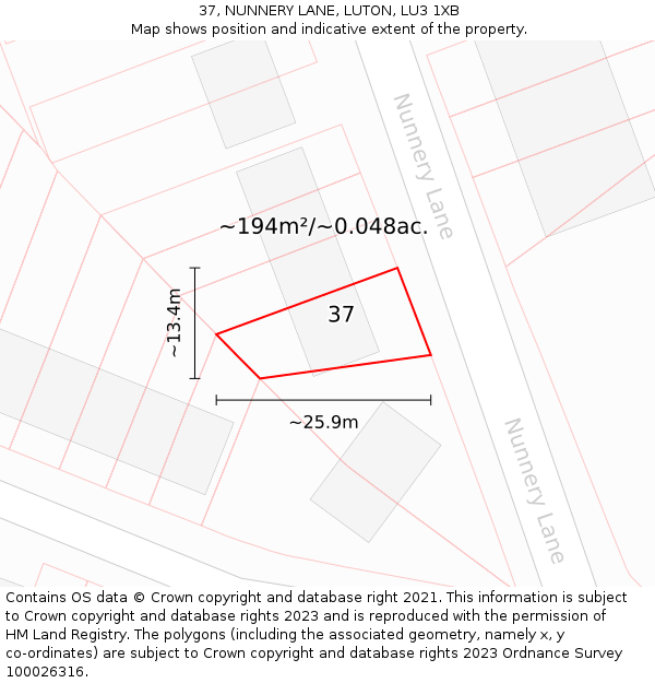 37, NUNNERY LANE, LUTON, LU3 1XB: Plot and title map