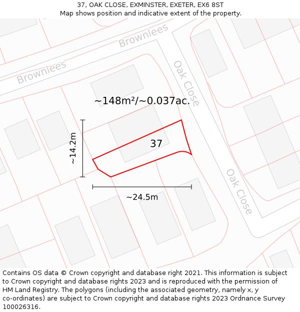 37, OAK CLOSE, EXMINSTER, EXETER, EX6 8ST: Plot and title map