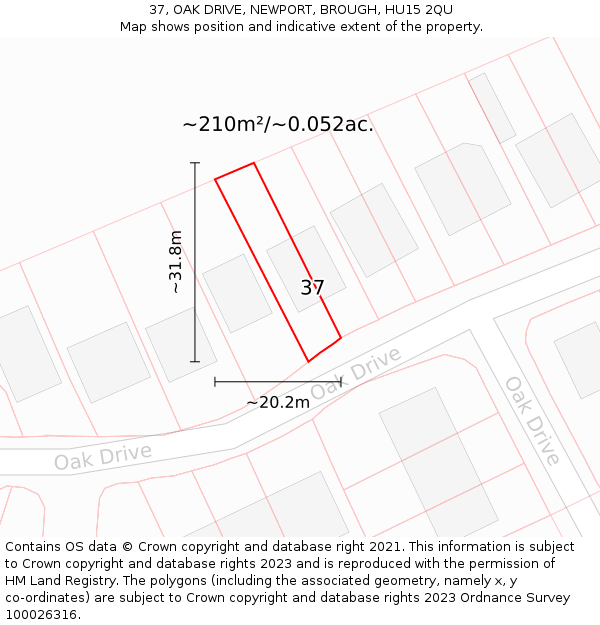 37, OAK DRIVE, NEWPORT, BROUGH, HU15 2QU: Plot and title map