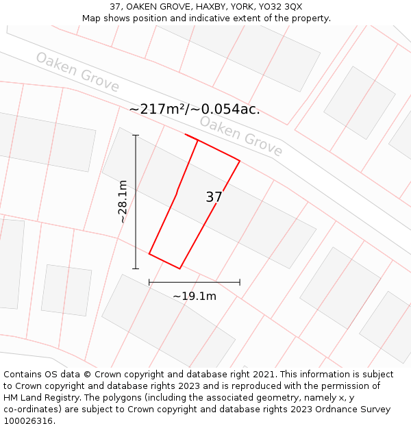 37, OAKEN GROVE, HAXBY, YORK, YO32 3QX: Plot and title map