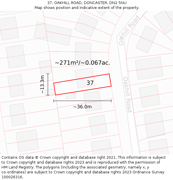 37, OAKHILL ROAD, DONCASTER, DN2 5NU: Plot and title map