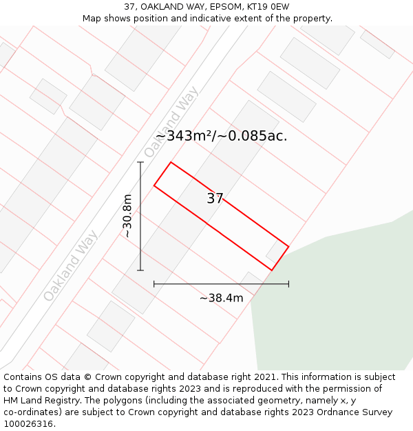 37, OAKLAND WAY, EPSOM, KT19 0EW: Plot and title map