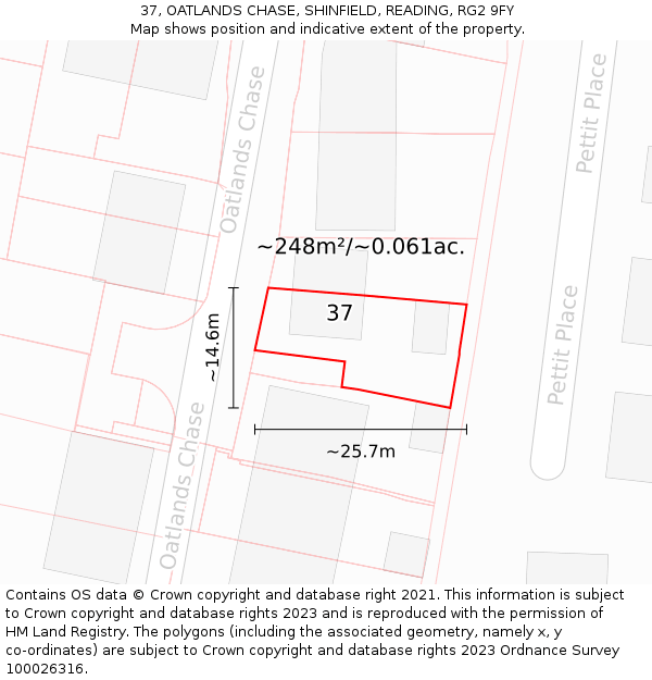 37, OATLANDS CHASE, SHINFIELD, READING, RG2 9FY: Plot and title map