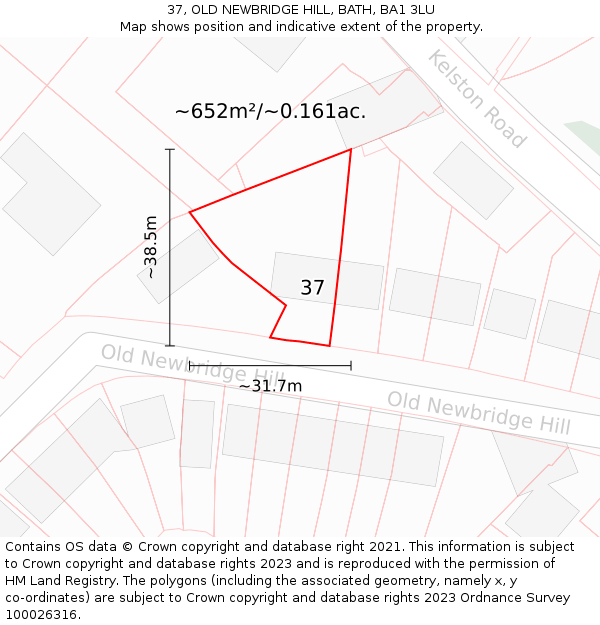37, OLD NEWBRIDGE HILL, BATH, BA1 3LU: Plot and title map