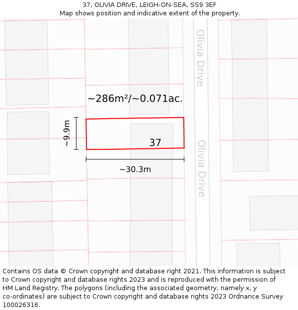 37, OLIVIA DRIVE, LEIGH-ON-SEA, SS9 3EF: Plot and title map