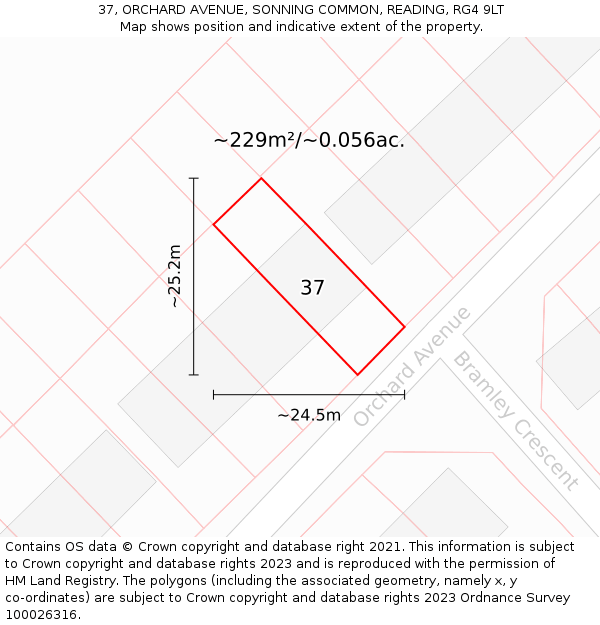 37, ORCHARD AVENUE, SONNING COMMON, READING, RG4 9LT: Plot and title map