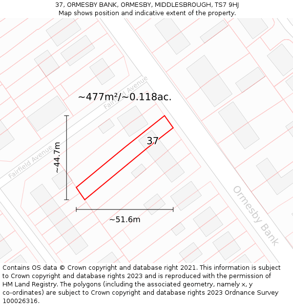 37, ORMESBY BANK, ORMESBY, MIDDLESBROUGH, TS7 9HJ: Plot and title map