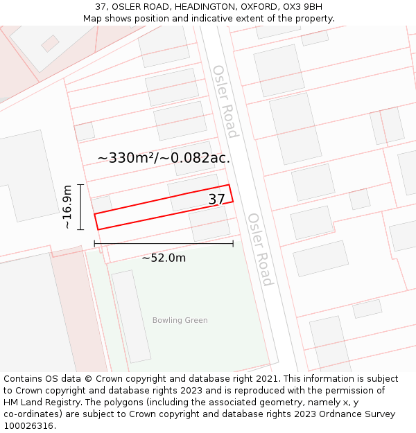 37, OSLER ROAD, HEADINGTON, OXFORD, OX3 9BH: Plot and title map