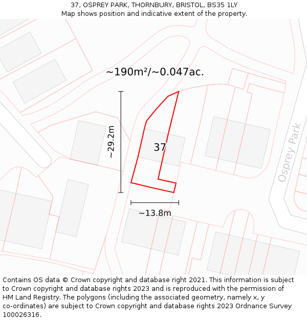 37, OSPREY PARK, THORNBURY, BRISTOL, BS35 1LY: Plot and title map