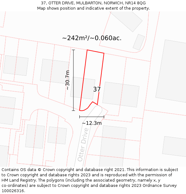 37, OTTER DRIVE, MULBARTON, NORWICH, NR14 8QG: Plot and title map