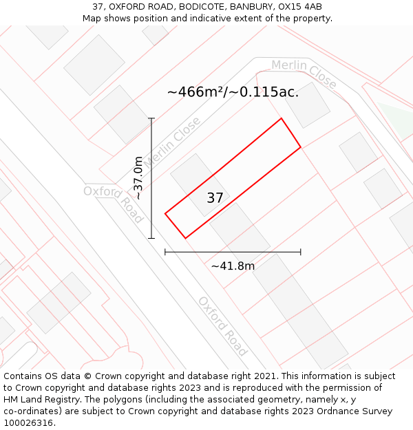 37, OXFORD ROAD, BODICOTE, BANBURY, OX15 4AB: Plot and title map