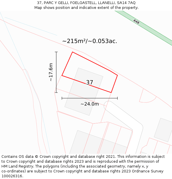 37, PARC Y GELLI, FOELGASTELL, LLANELLI, SA14 7AQ: Plot and title map