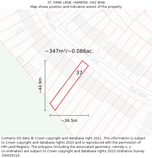 37, PARK LANE, HARROW, HA2 8NW: Plot and title map