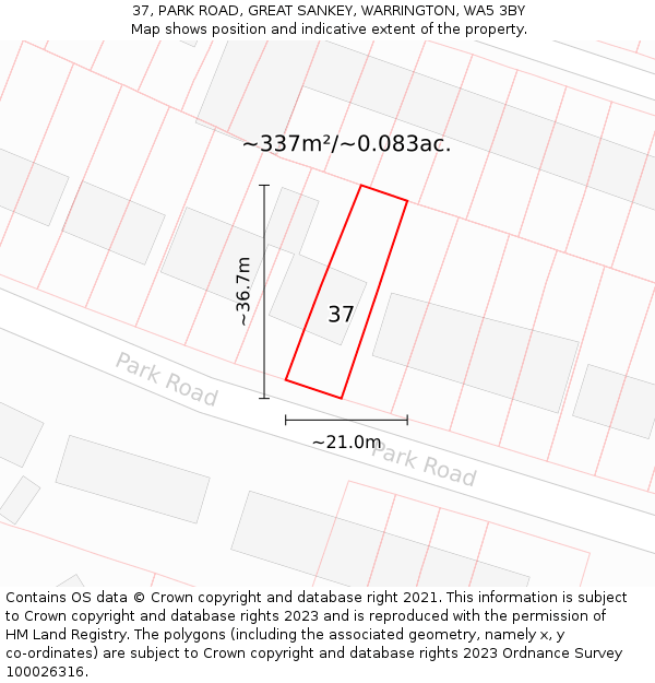 37, PARK ROAD, GREAT SANKEY, WARRINGTON, WA5 3BY: Plot and title map