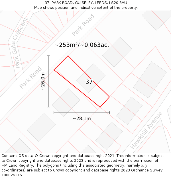 37, PARK ROAD, GUISELEY, LEEDS, LS20 8AU: Plot and title map