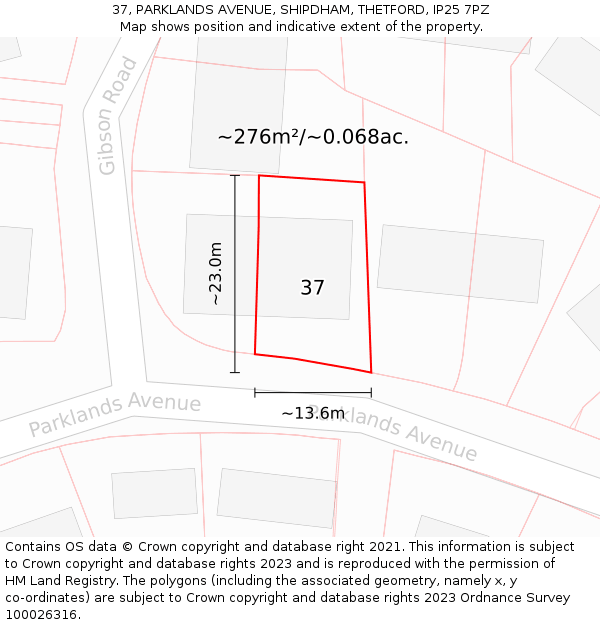 37, PARKLANDS AVENUE, SHIPDHAM, THETFORD, IP25 7PZ: Plot and title map