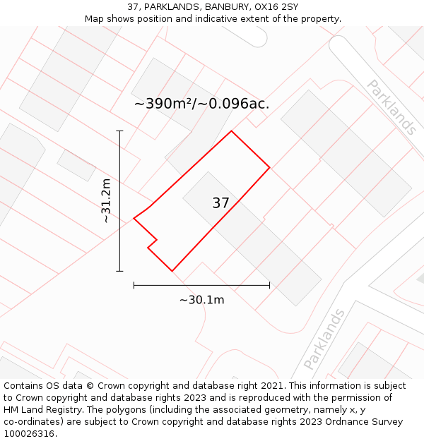 37, PARKLANDS, BANBURY, OX16 2SY: Plot and title map