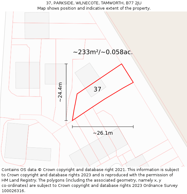 37, PARKSIDE, WILNECOTE, TAMWORTH, B77 2JU: Plot and title map