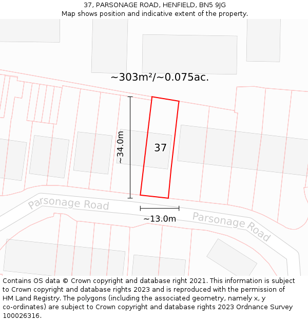 37, PARSONAGE ROAD, HENFIELD, BN5 9JG: Plot and title map