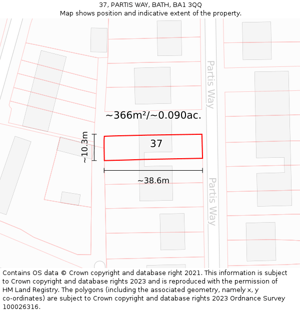 37, PARTIS WAY, BATH, BA1 3QQ: Plot and title map