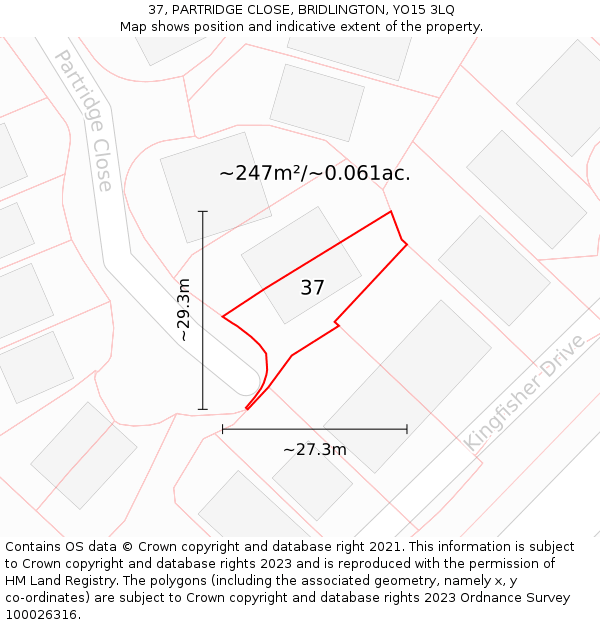 37, PARTRIDGE CLOSE, BRIDLINGTON, YO15 3LQ: Plot and title map