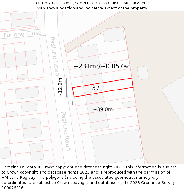 37, PASTURE ROAD, STAPLEFORD, NOTTINGHAM, NG9 8HR: Plot and title map