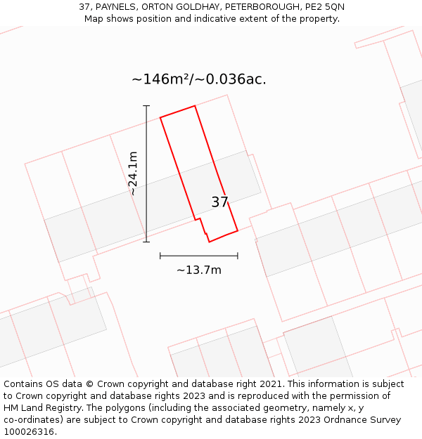 37, PAYNELS, ORTON GOLDHAY, PETERBOROUGH, PE2 5QN: Plot and title map