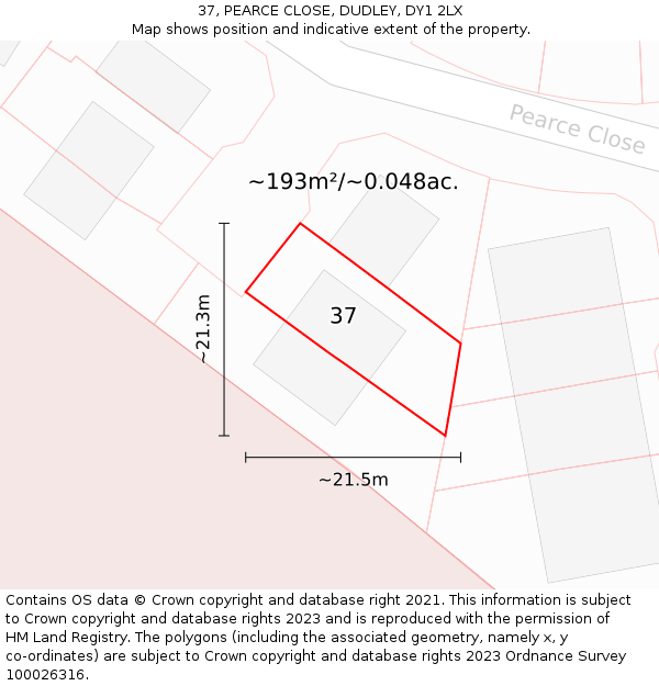37, PEARCE CLOSE, DUDLEY, DY1 2LX: Plot and title map