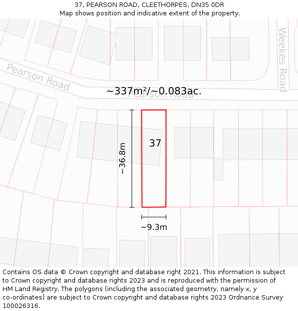 37, PEARSON ROAD, CLEETHORPES, DN35 0DR: Plot and title map