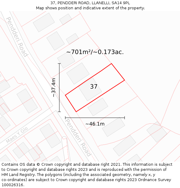 37, PENDDERI ROAD, LLANELLI, SA14 9PL: Plot and title map