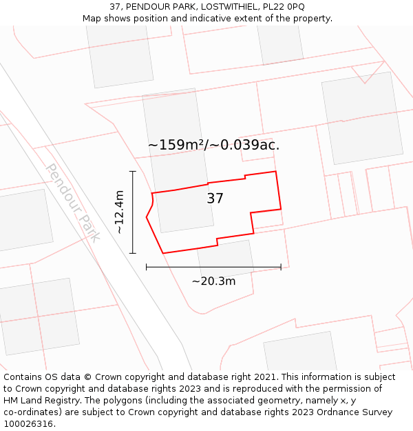 37, PENDOUR PARK, LOSTWITHIEL, PL22 0PQ: Plot and title map