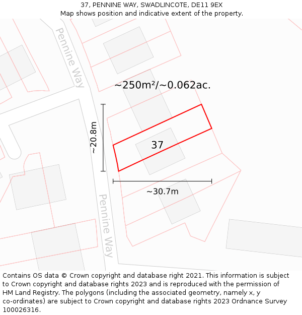 37, PENNINE WAY, SWADLINCOTE, DE11 9EX: Plot and title map