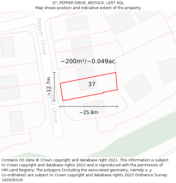 37, PEPPER DRIVE, IBSTOCK, LE67 6QL: Plot and title map