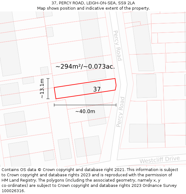 37, PERCY ROAD, LEIGH-ON-SEA, SS9 2LA: Plot and title map
